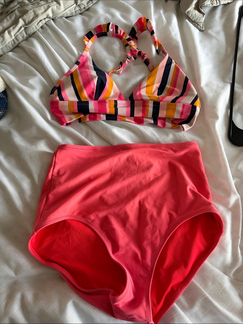 Aerie Two-Piece Stripe Bikini Set in Pink and Coral - Small